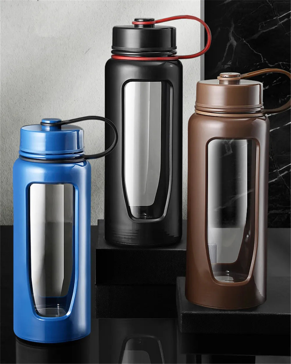 Glass Bottle Water Bottle 1000Ml Glass Water Bottle Thermos Glass Flask Sport Glass Bottles Bike Cup Double Bottom Glass Thermos