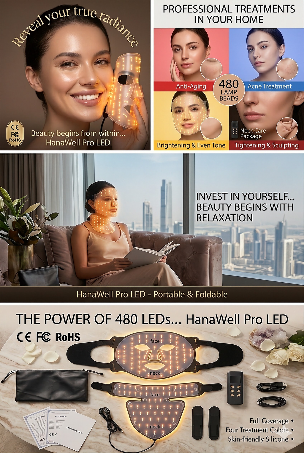 HanaWell Pro LED Face Therapy Mask – 4-Color Photon Treatment”